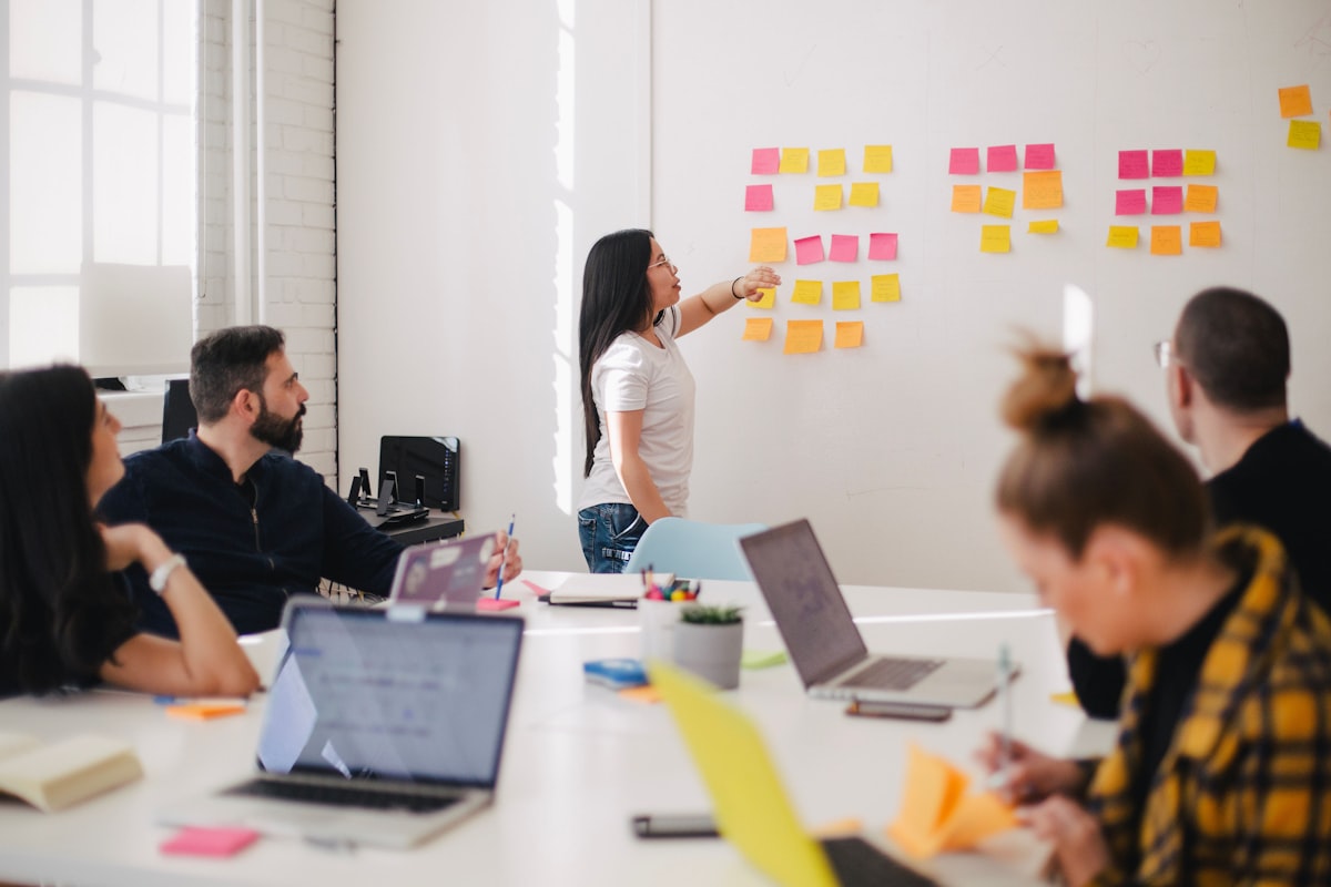 Team collaborating in a modern office